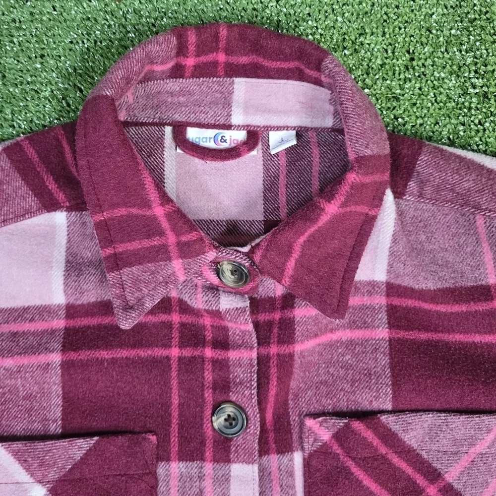 Sugar & Jade Girls Size L 12\14 Wool Blend Sugar Plum Plaid Button Down Jacket